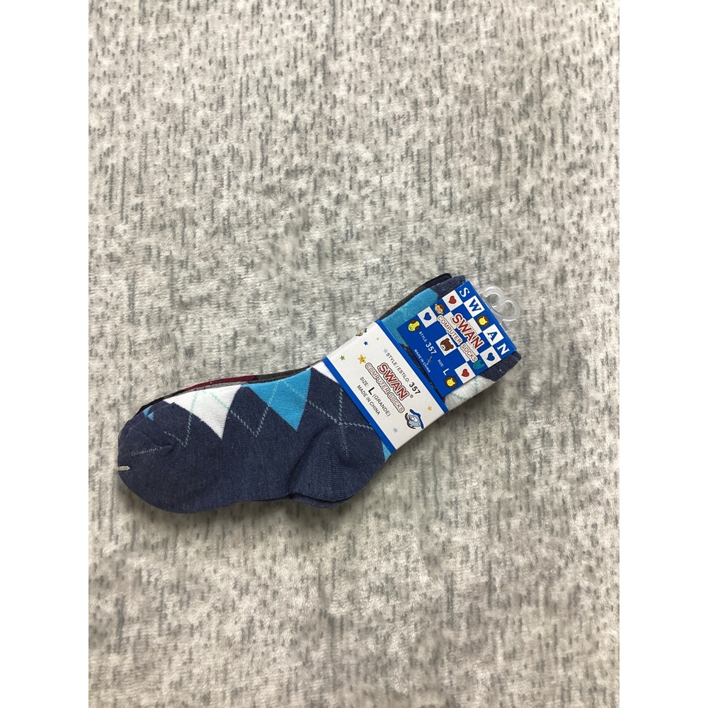 Swan‎ Computer Socks Style 357 Argyle Pattern Navy Black 2 Pair Pack Mens Size L